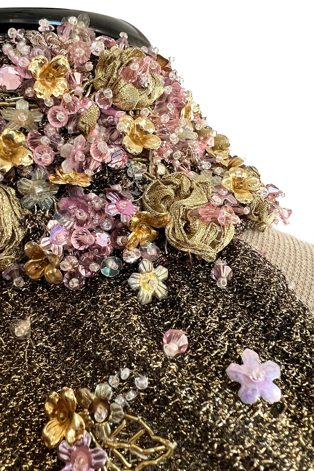 Incredible 1990s John Anthony Couture Gold Lame Mesh Beaded Dress w Beaded Choker