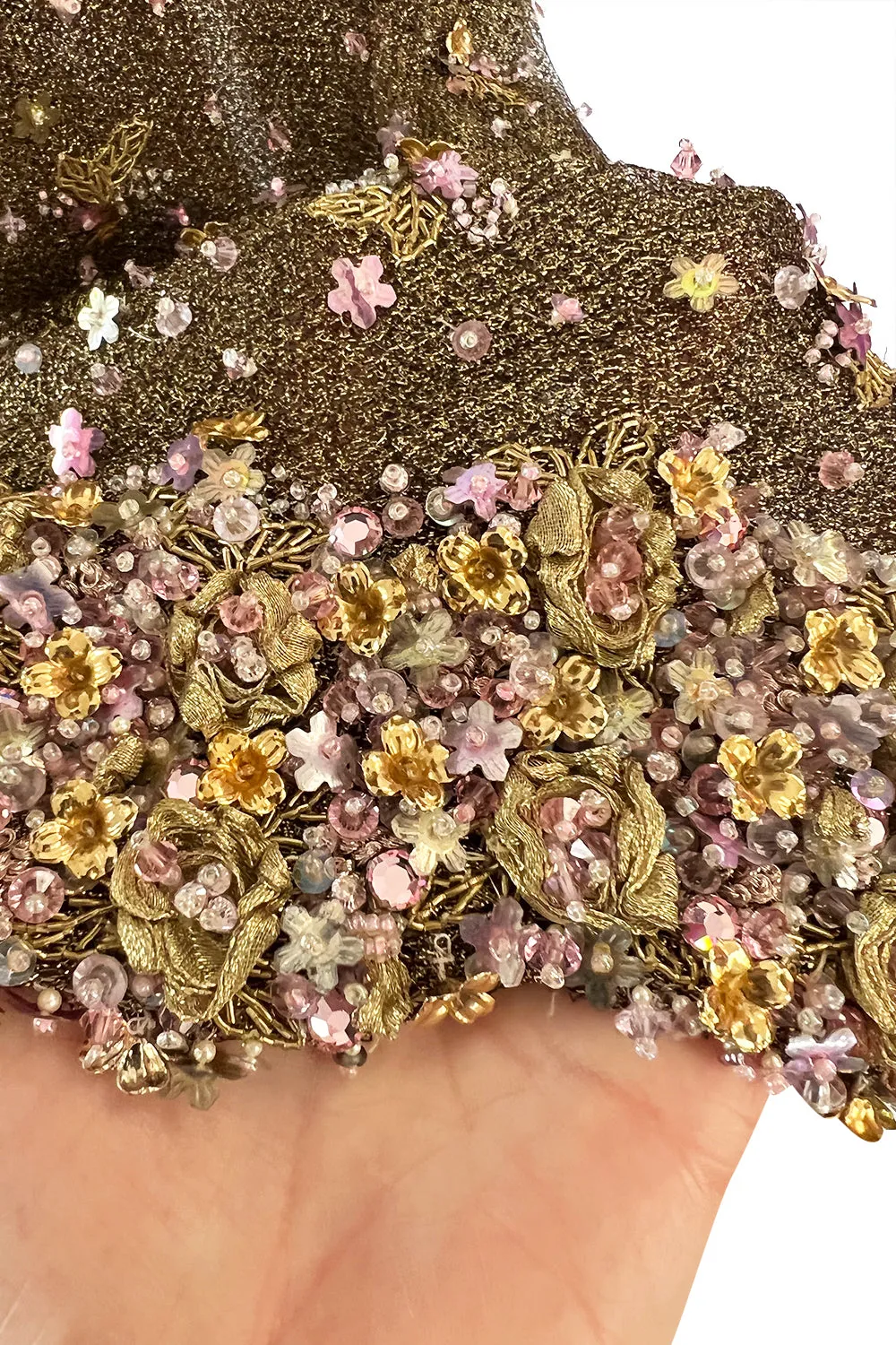 Incredible 1990s John Anthony Couture Gold Lame Mesh Beaded Dress w Beaded Choker