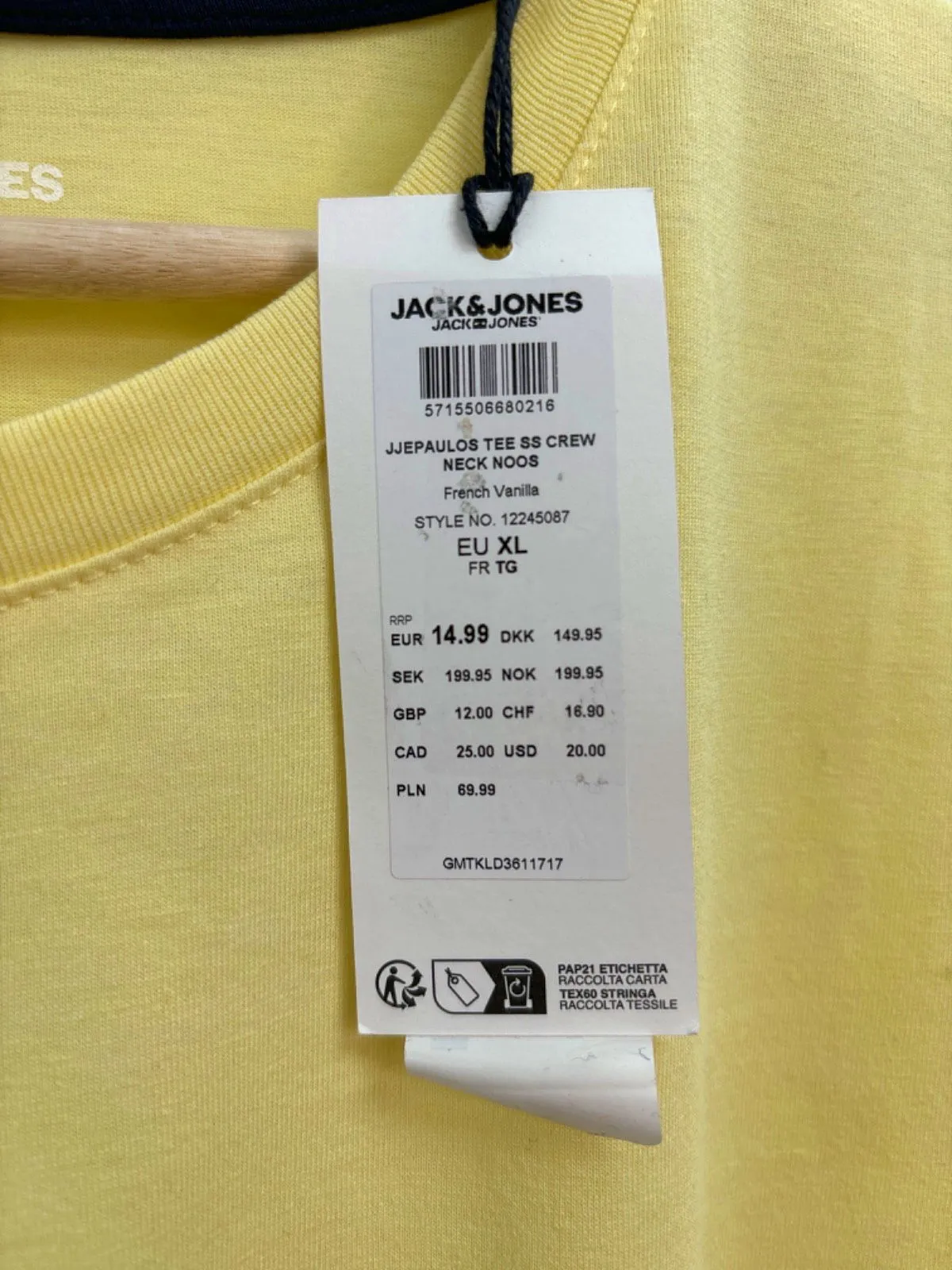 Jack & Jones French Vanilla Essentials Tee Crew Neck XL