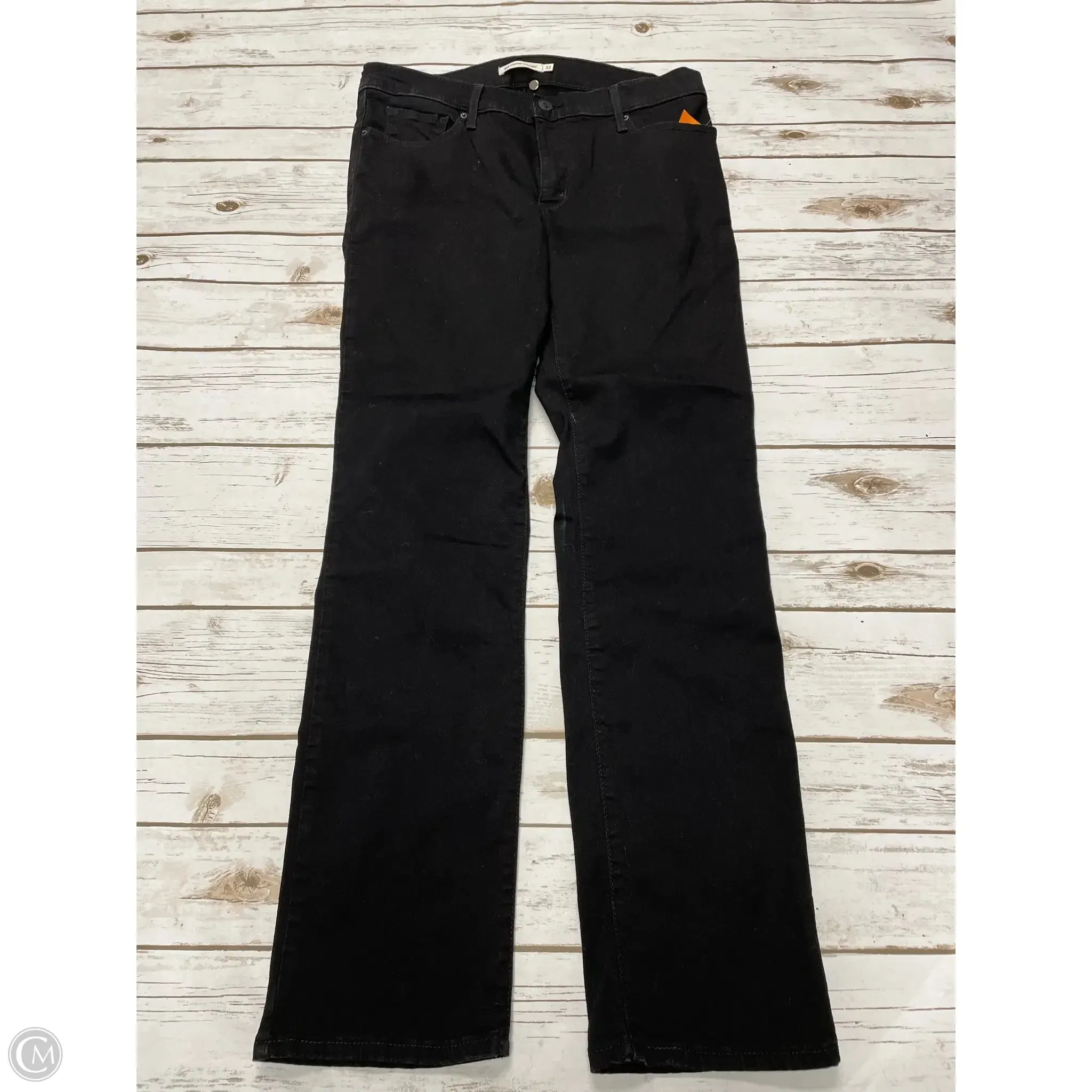 Jeans Straight By Levis In Black Denim, Size: 14