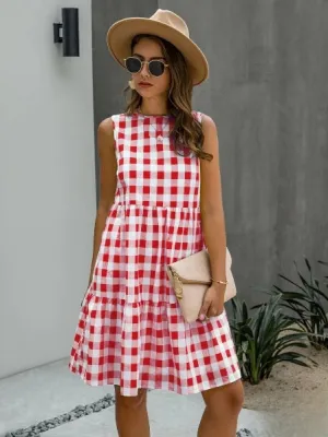 Jhana - Loose-fitting women's dress with fashionable round neckline and pastel plaid skirt