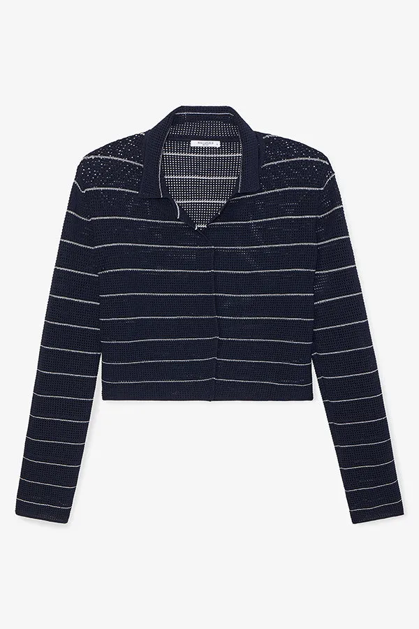 Jolie Lapel Jardigan - Dot Jardigan Knit :: Dark Navy/Ivory