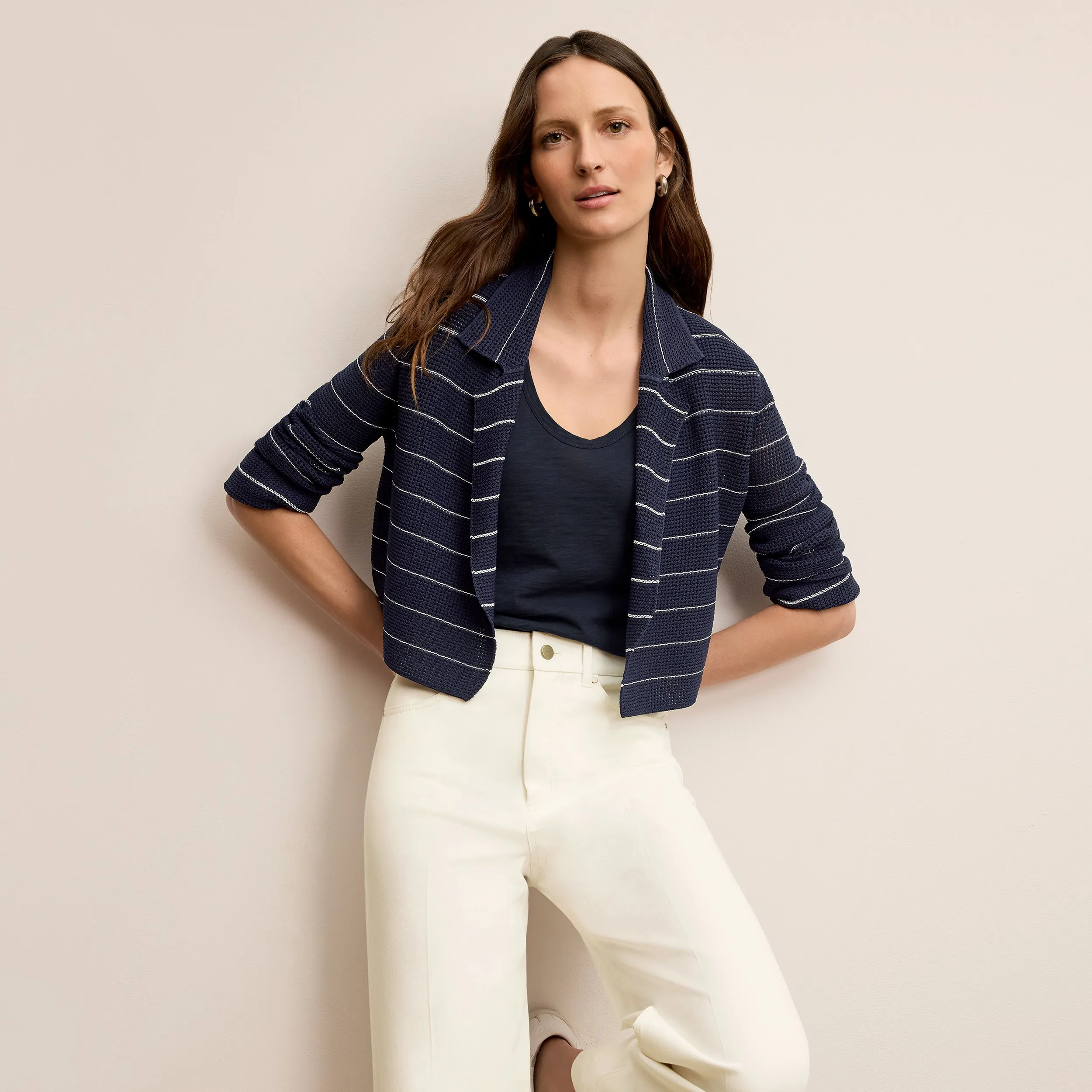 Jolie Lapel Jardigan - Dot Jardigan Knit :: Dark Navy/Ivory