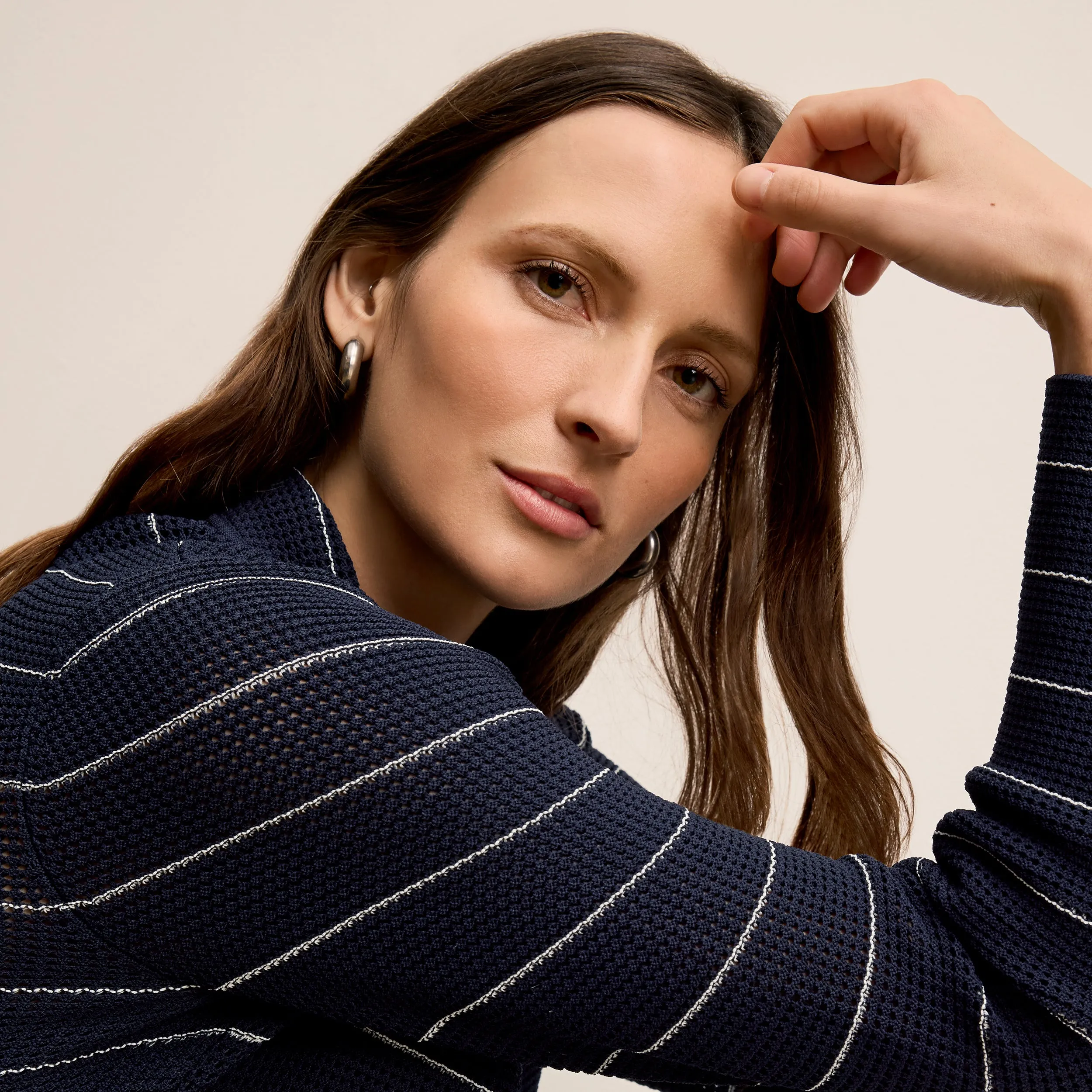 Jolie Lapel Jardigan - Dot Jardigan Knit :: Dark Navy/Ivory