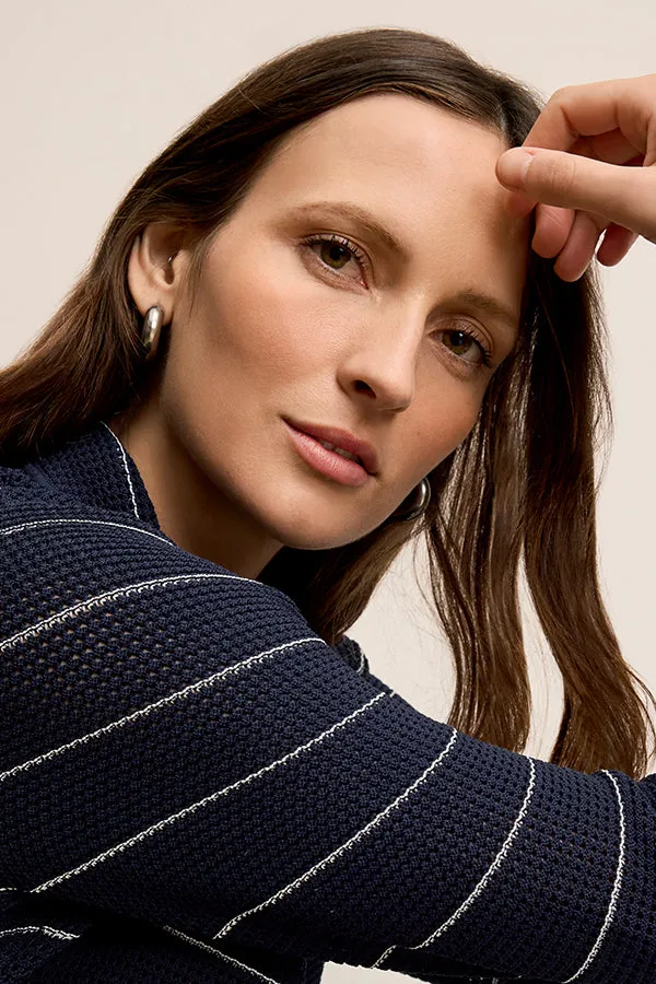 Jolie Lapel Jardigan - Dot Jardigan Knit :: Dark Navy/Ivory