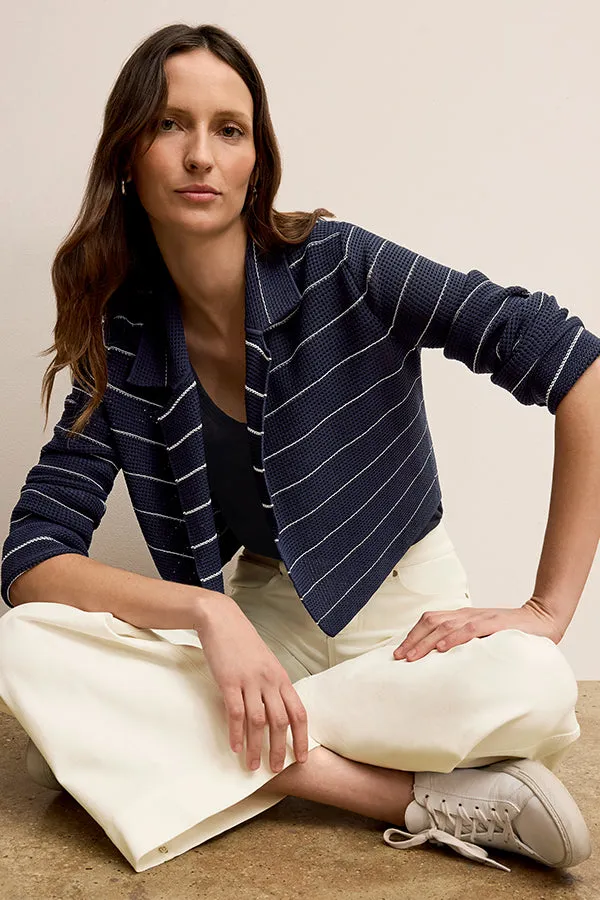 Jolie Lapel Jardigan - Dot Jardigan Knit :: Dark Navy/Ivory