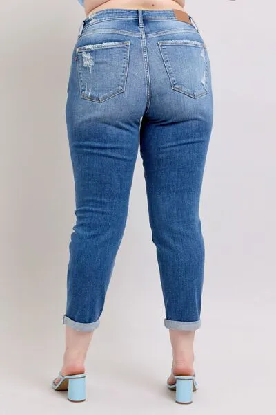 Judy Blue Button Fly Distressed Jeans with Pockets