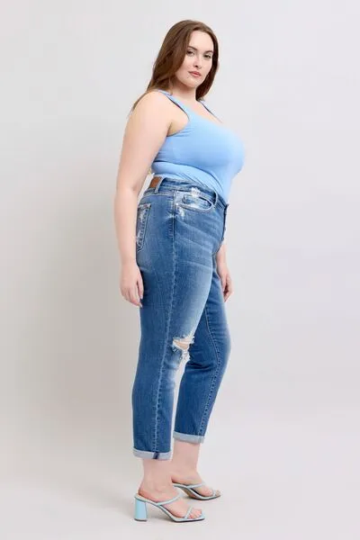 Judy Blue Button Fly Distressed Jeans with Pockets