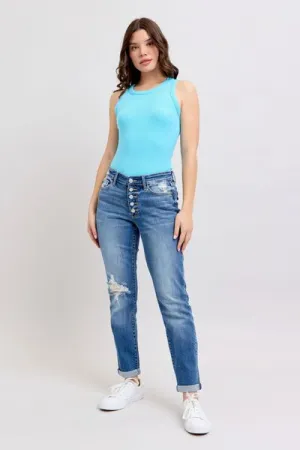 Judy Blue Full Size Button Fly Distressed Jeans with Pockets Plus Size ONLINE EXCLUSIVE