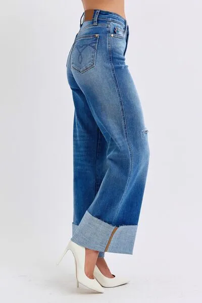 Judy Blue Full Size Distressed High Waist Wide Leg Jeans ONLINE EXCLUSIVE