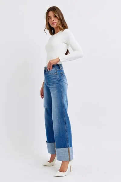 Judy Blue Full Size Distressed High Waist Wide Leg Jeans ONLINE EXCLUSIVE