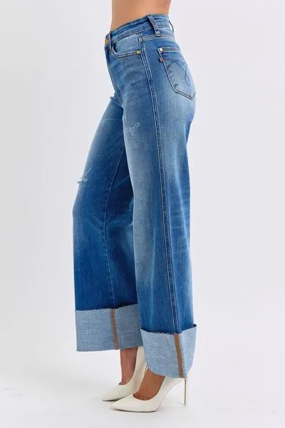 Judy Blue Full Size Distressed High Waist Wide Leg Jeans ONLINE EXCLUSIVE