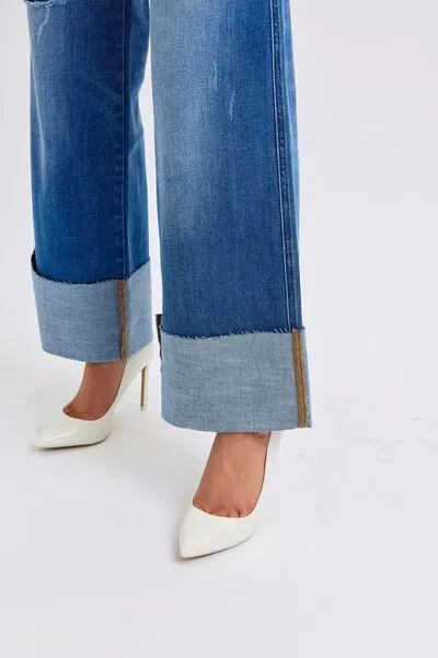 Judy Blue Full Size Distressed High Waist Wide Leg Jeans ONLINE EXCLUSIVE