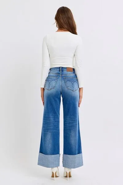 Judy Blue Full Size Distressed High Waist Wide Leg Jeans ONLINE EXCLUSIVE