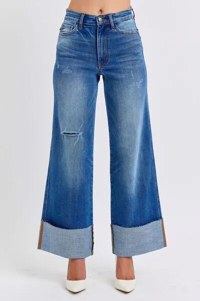 Judy Blue Full Size Distressed High Waist Wide Leg Jeans ONLINE EXCLUSIVE