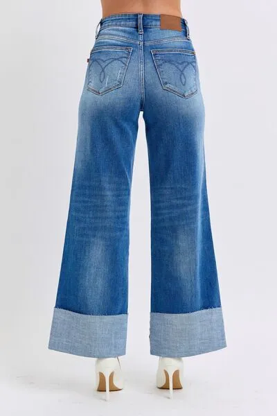 Judy Blue Full Size Distressed High Waist Wide Leg Jeans ONLINE EXCLUSIVE