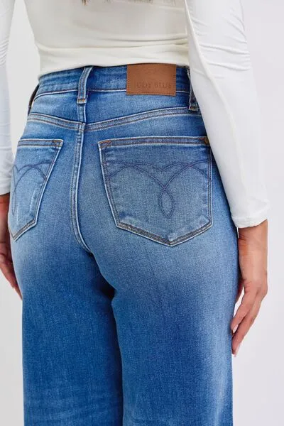 Judy Blue Full Size Distressed High Waist Wide Leg Jeans ONLINE EXCLUSIVE