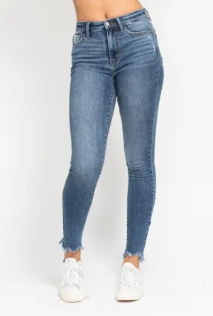 Judy Blue HW Skinny Destroy & Shark Bit Hem Jeans