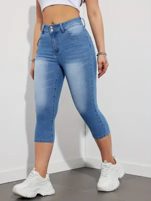 Julia - Slim Fit Denim Capri Jeans met Kettingdetail