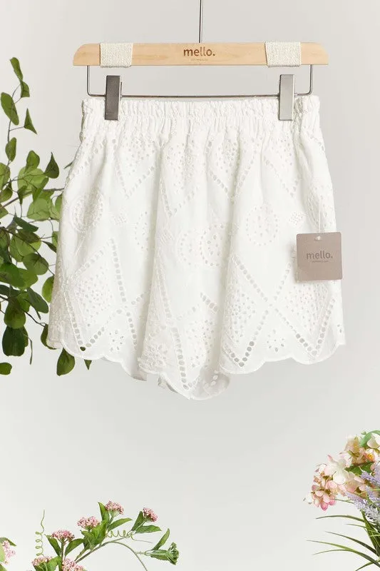 Juniper White Eyelet Lace Cotton Shorts