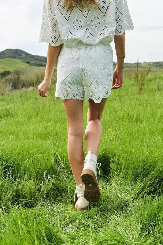Juniper White Eyelet Lace Cotton Shorts