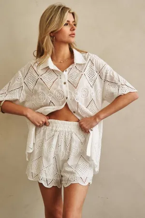 Juniper White Eyelet Lace Cotton Shorts