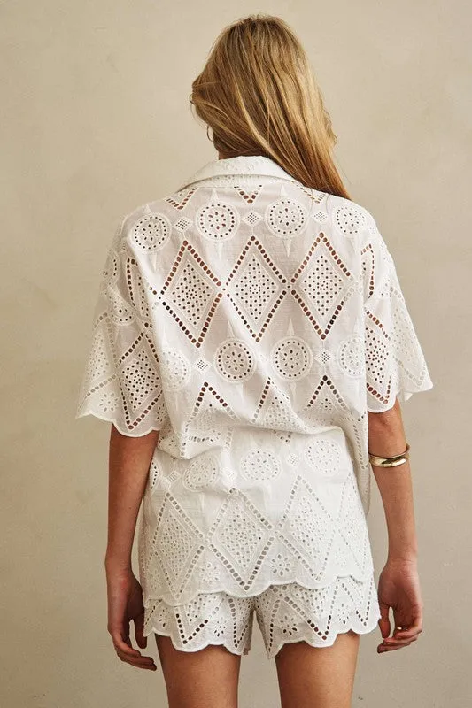 Juniper White Eyelet Lace Cotton Shorts