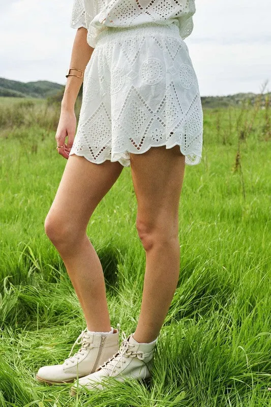 Juniper White Eyelet Lace Cotton Shorts