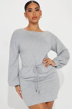 Just Chillin French Terry Mini Dress - Heather Grey