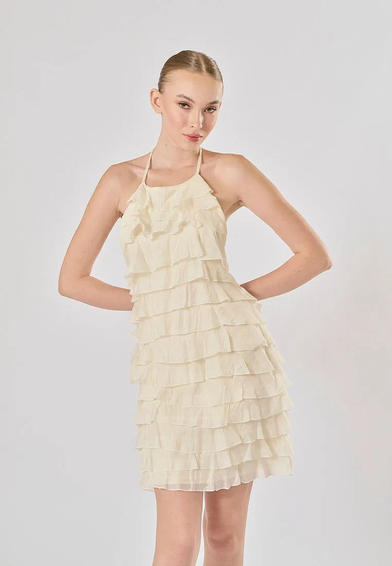 Kaash White Layered Halter Mini Dress