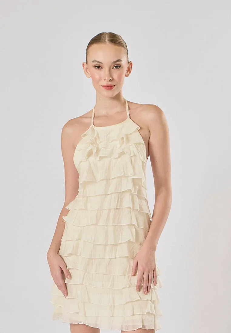 Kaash White Layered Halter Mini Dress