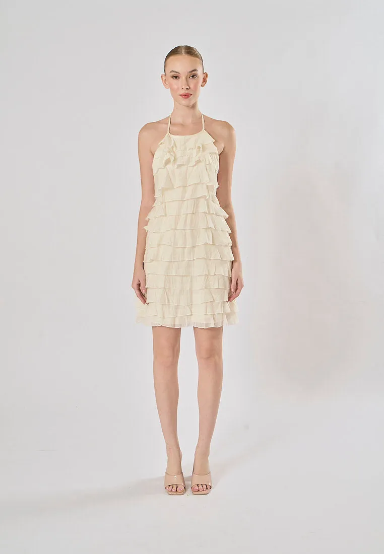 Kaash White Layered Halter Mini Dress