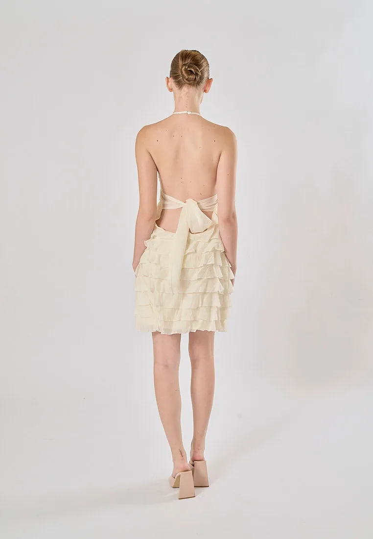 Kaash White Layered Halter Mini Dress