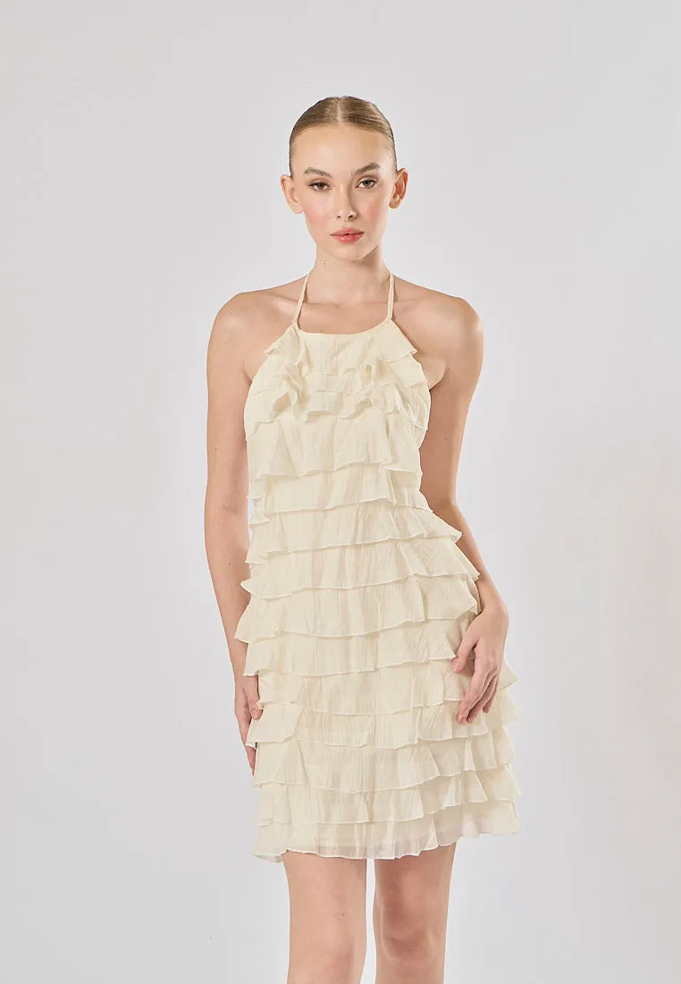 Kaash White Layered Halter Mini Dress