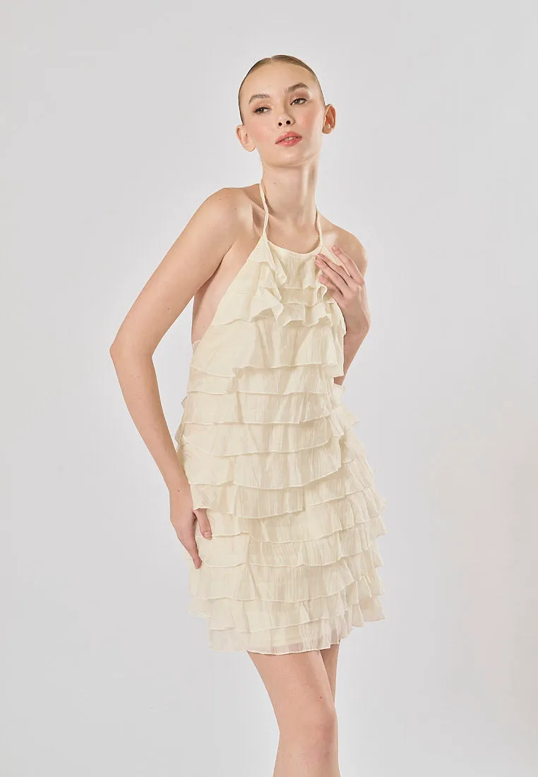 Kaash White Layered Halter Mini Dress
