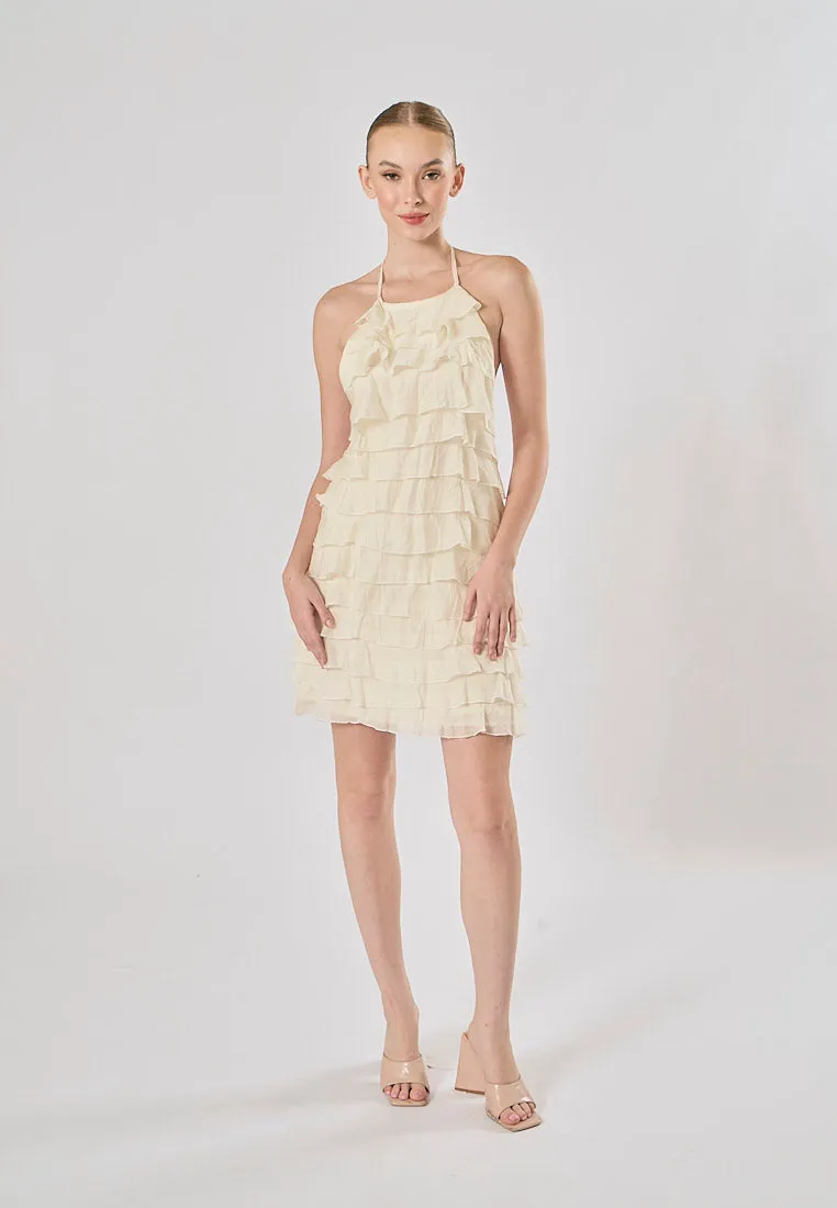 Kaash White Layered Halter Mini Dress