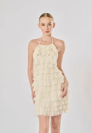 Kaash White Layered Halter Mini Dress