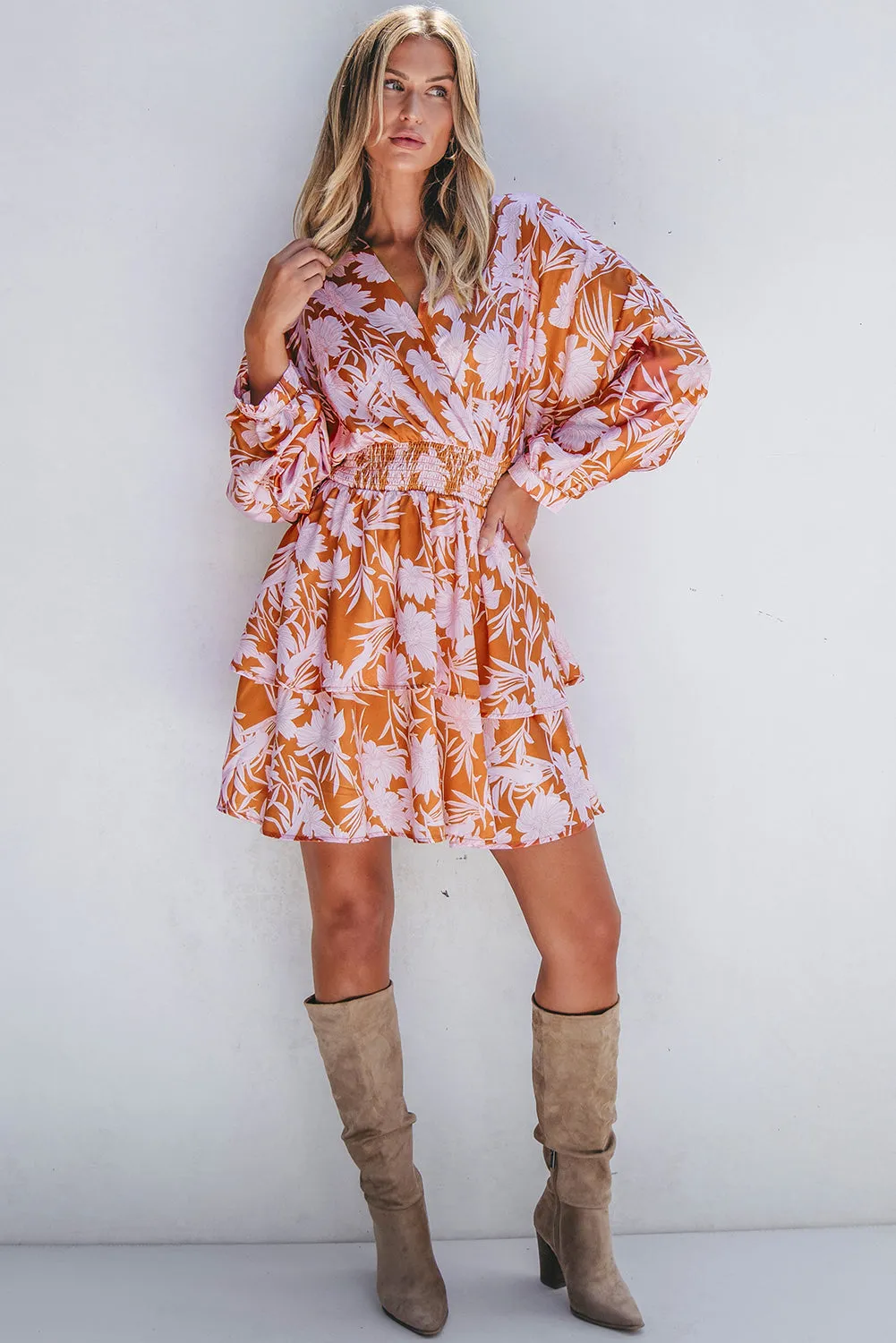 KaleaBoutique Floral Puff Sleeve Smocked Waist Layered Dress