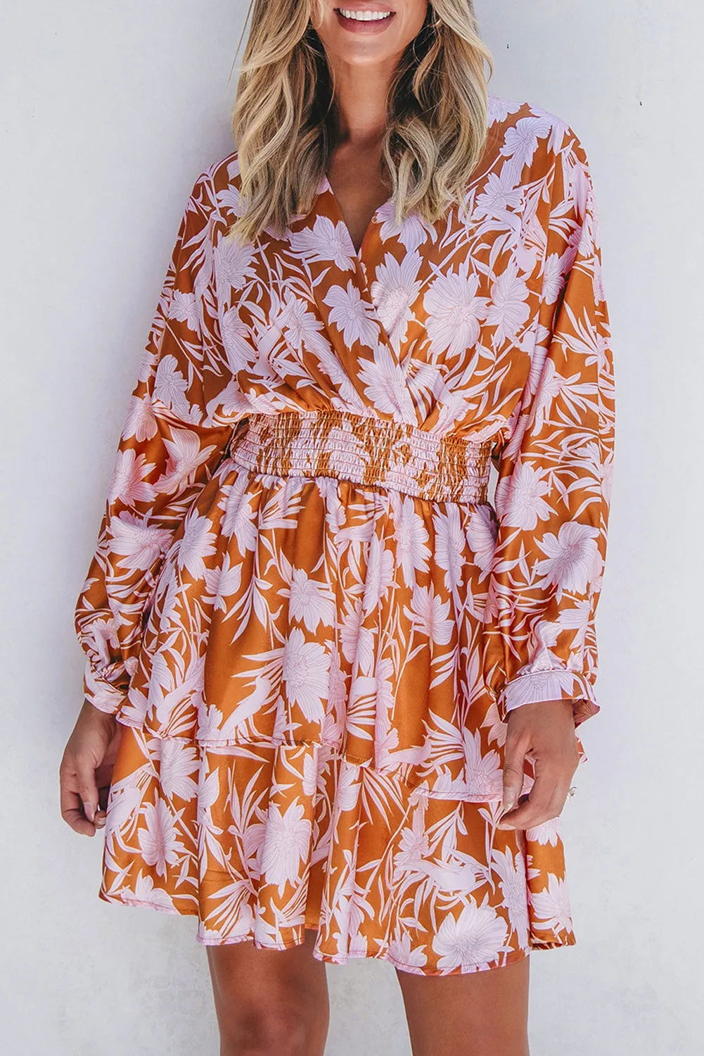 KaleaBoutique Floral Puff Sleeve Smocked Waist Layered Dress