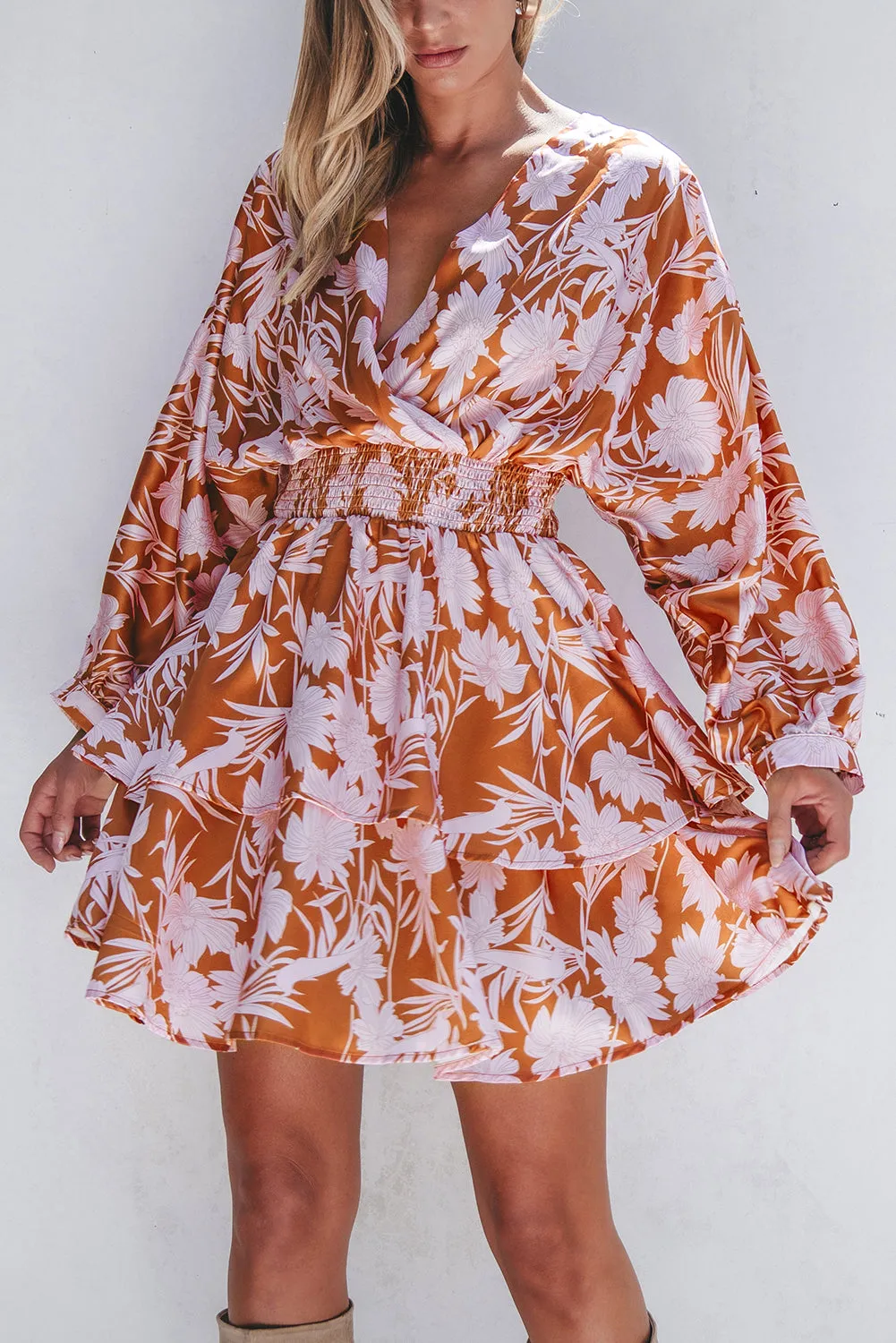 KaleaBoutique Floral Puff Sleeve Smocked Waist Layered Dress