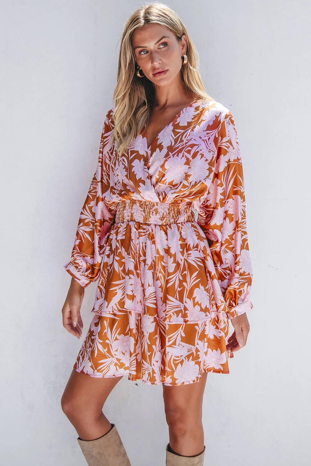 KaleaBoutique Floral Puff Sleeve Smocked Waist Layered Dress