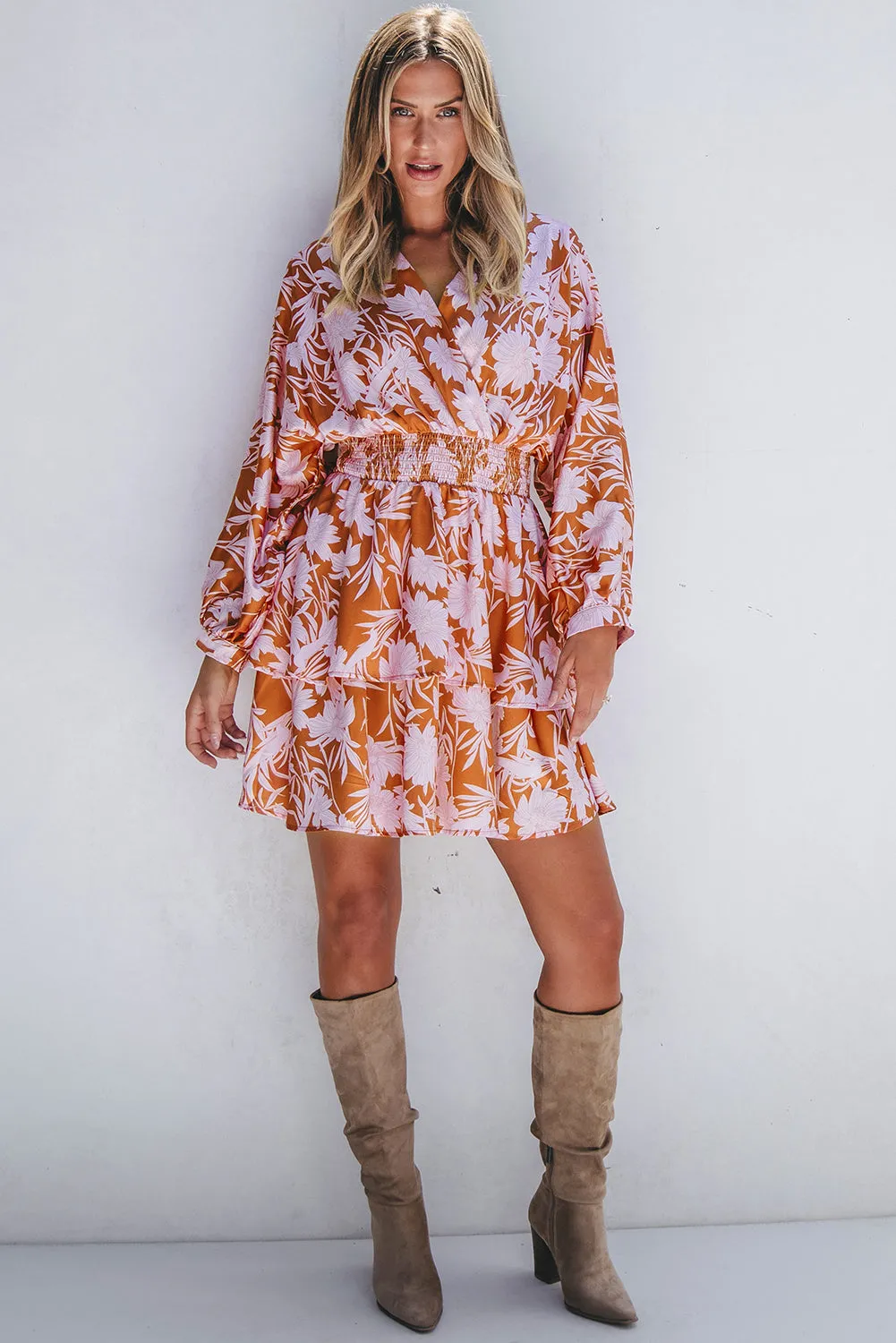 KaleaBoutique Floral Puff Sleeve Smocked Waist Layered Dress