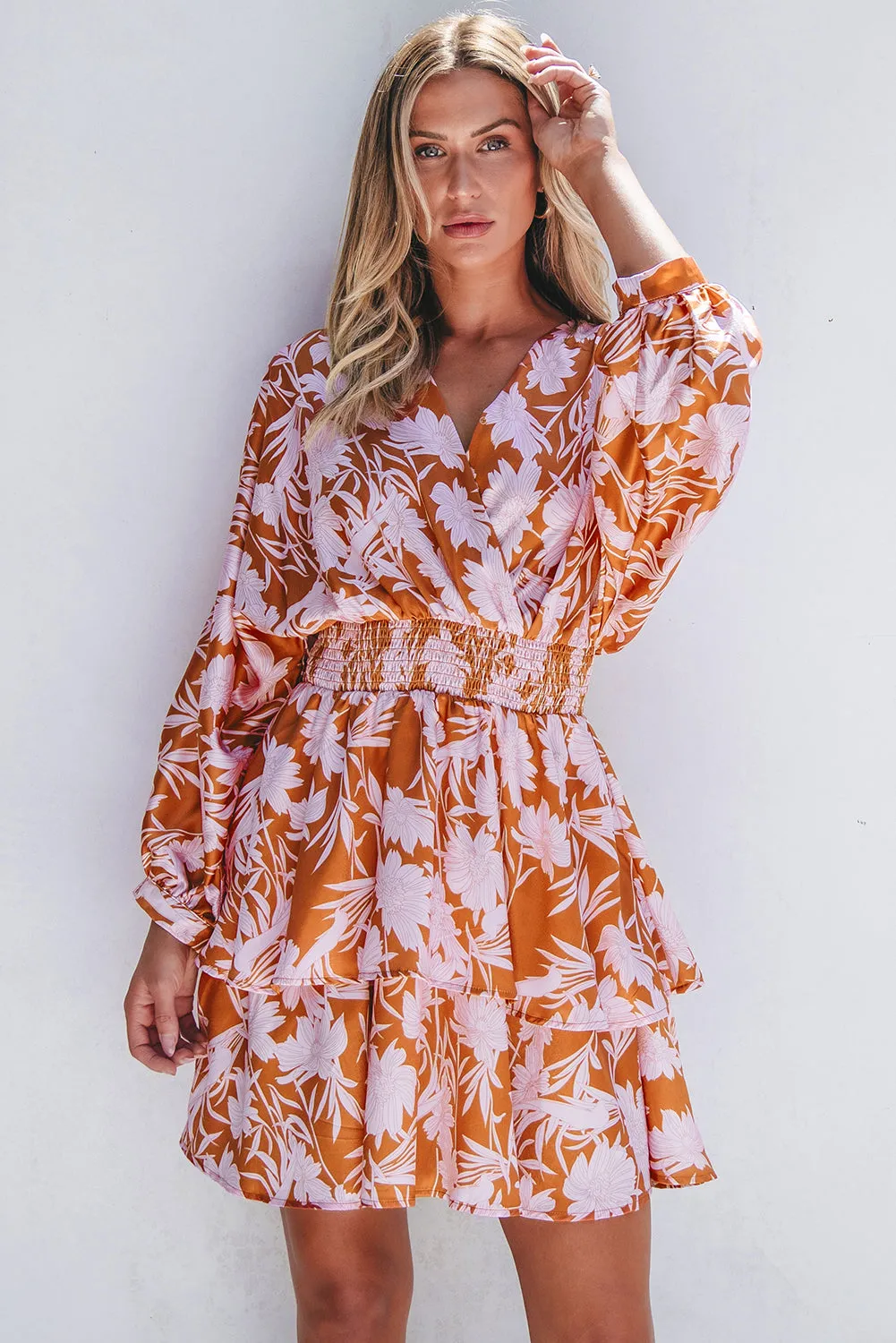 KaleaBoutique Floral Puff Sleeve Smocked Waist Layered Dress