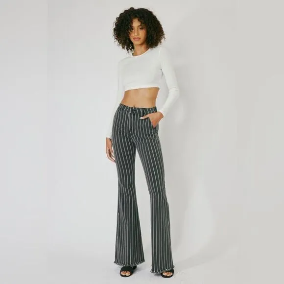 KanCan Lura High Rise Flare Jeans Pinstripe Flare