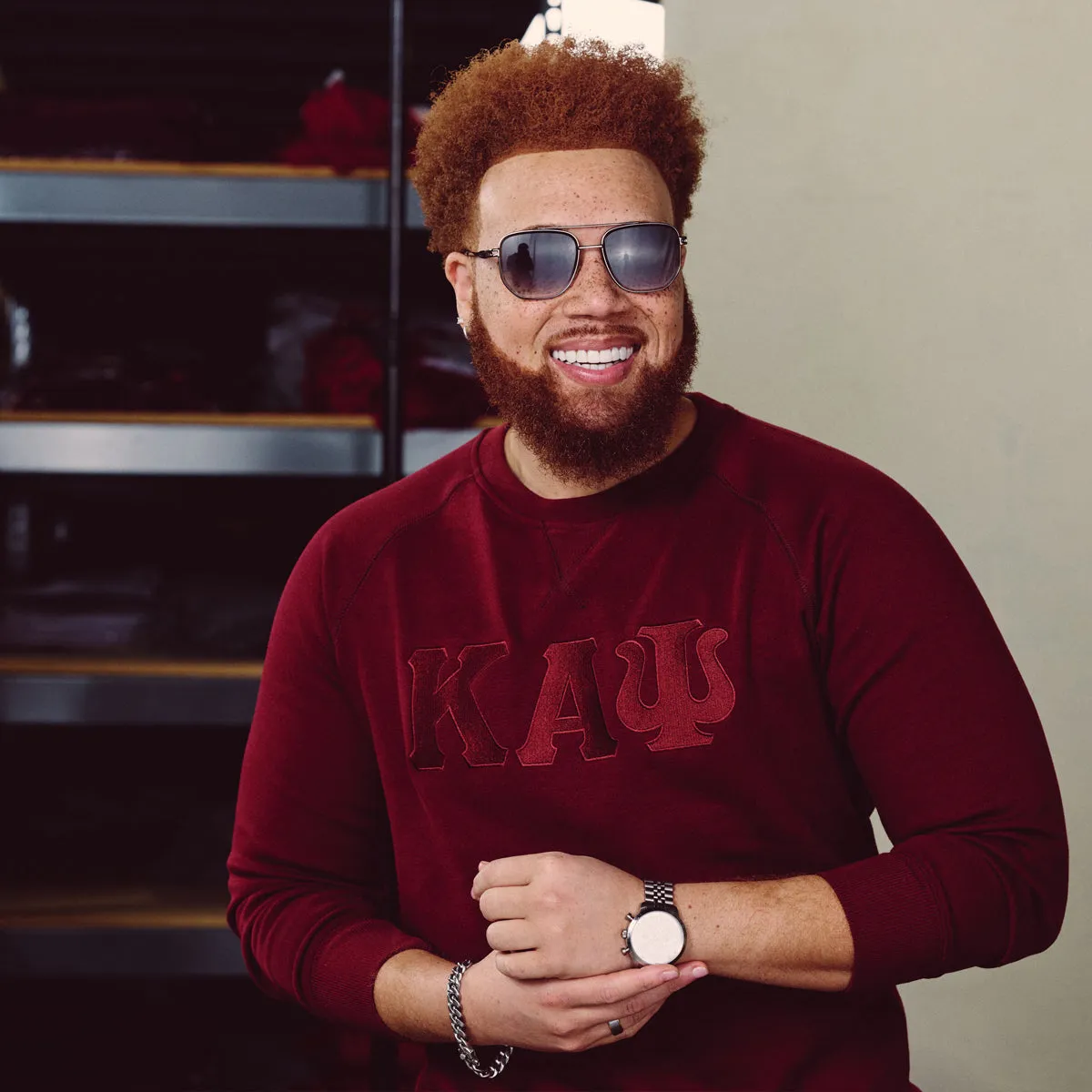 Kappa Alpha Psi 3-Letter Tonal Long Sleeve Crewneck (Krimson)