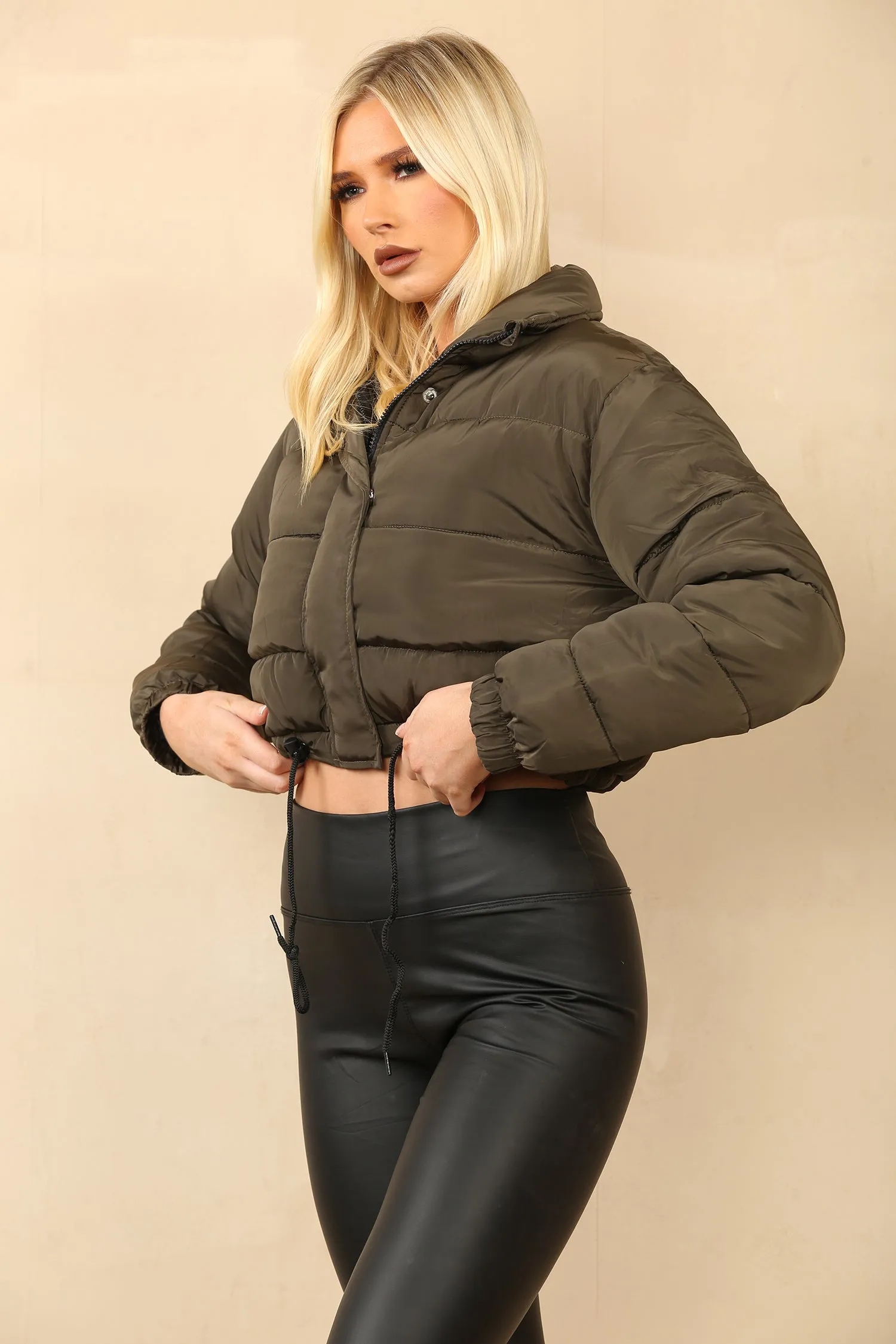 Khaki Cropped Puffer Jacket