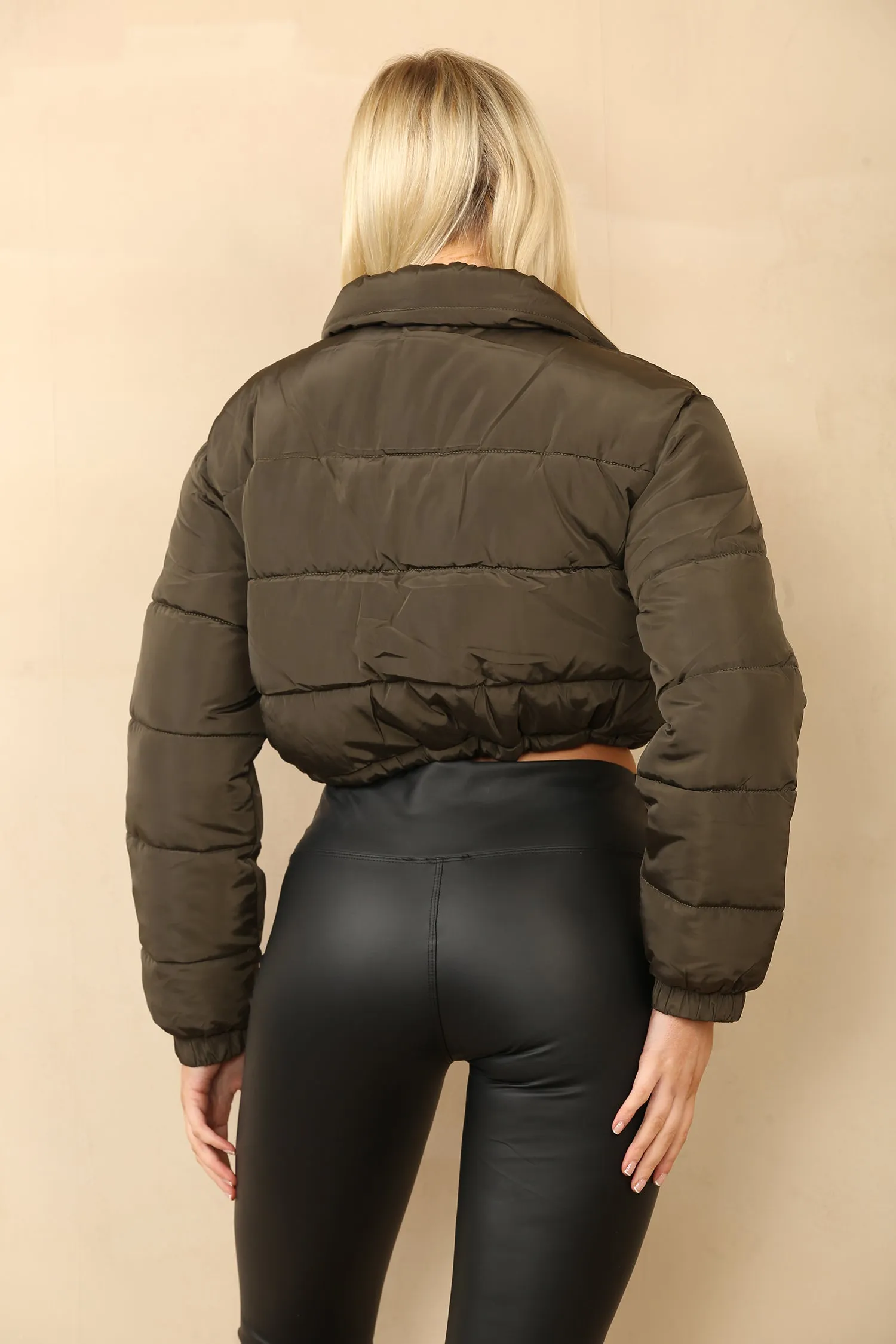 Khaki Cropped Puffer Jacket