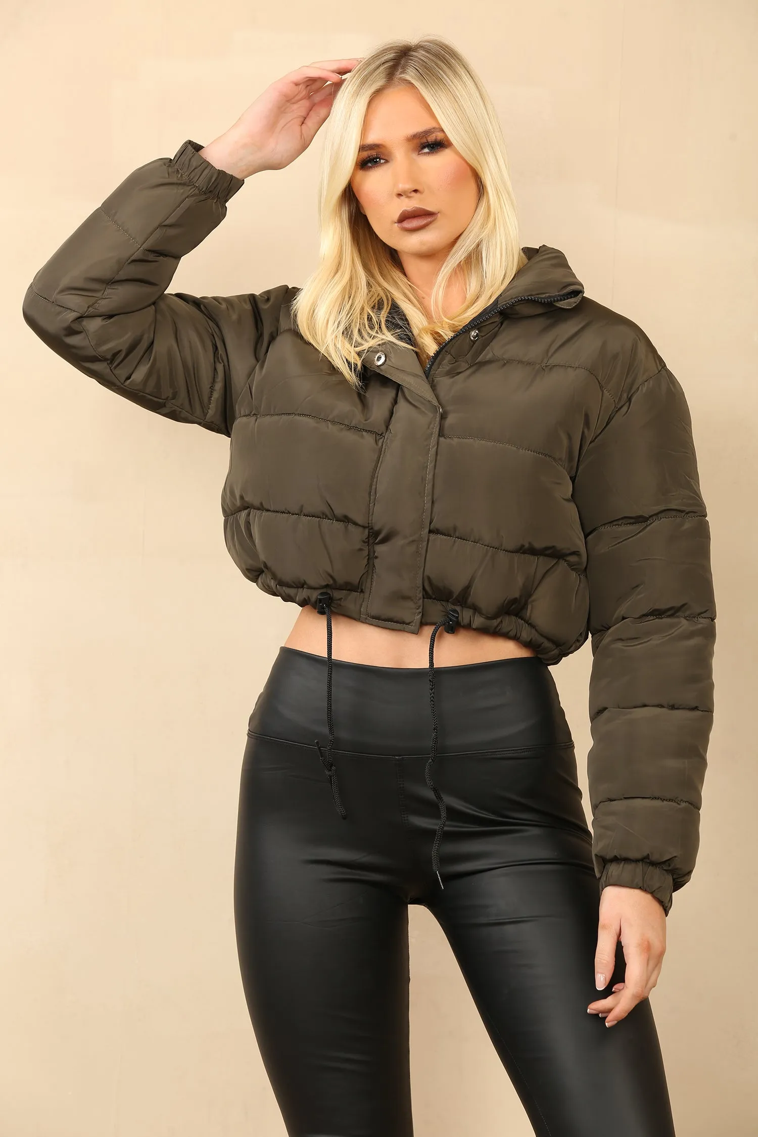 Khaki Cropped Puffer Jacket