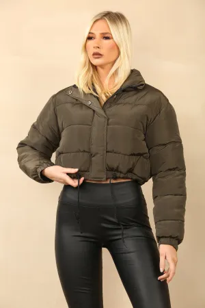 Khaki Cropped Puffer Jacket