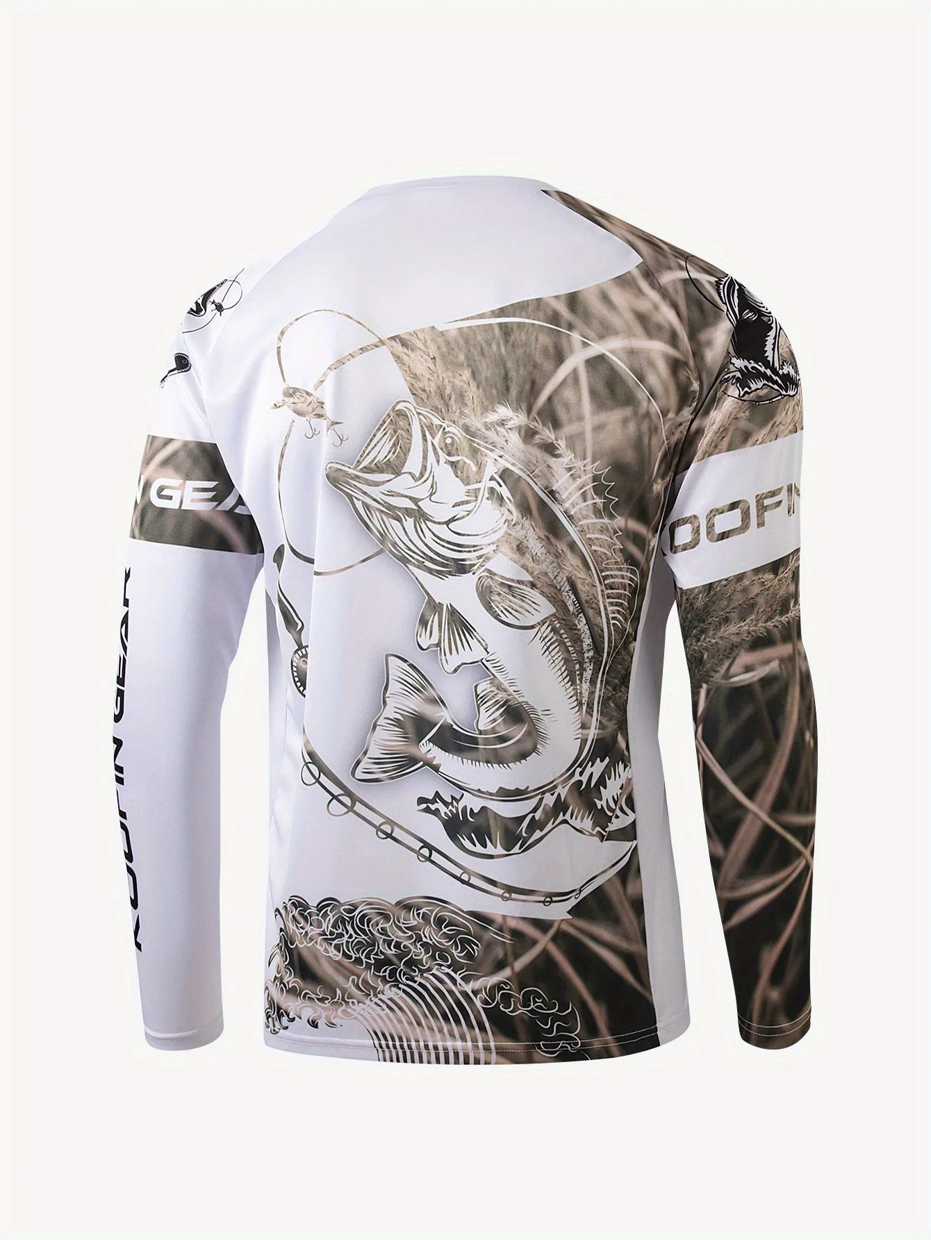KOOFIN GEAR High Performance Fishing Shirt for Men - Soft, Breathable Polyester with Raglan Sleeves, Round Neck, and Unique Fish & Camouflage Pattern - Ideal for All Seasons, Fishing Apparel|Camouflage Fishing Shirt|Stretchable Material